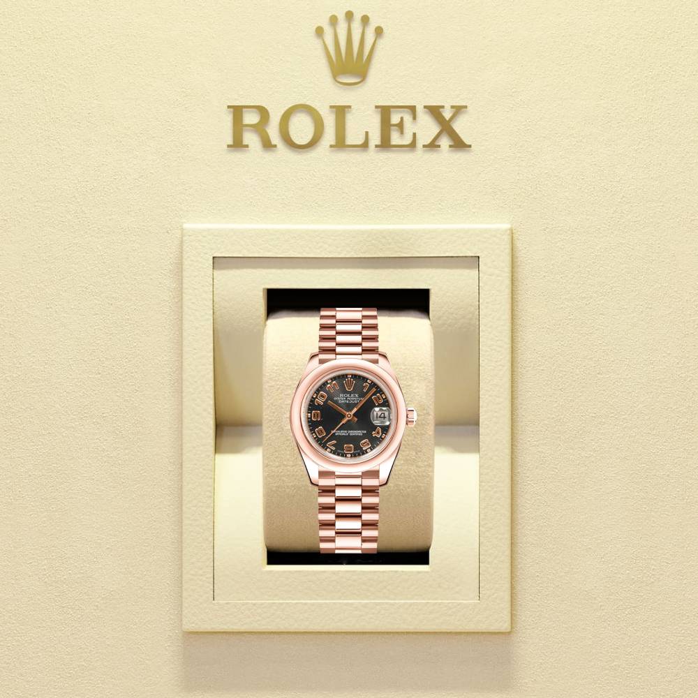 Rolex Datejust 31mm - Ref: 178245 bkap - Black Dial, 18K Rose Gold President Bracelet Women's Watch