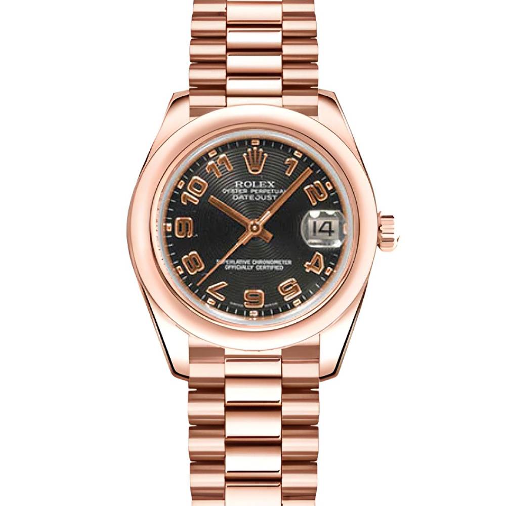 Rolex Datejust 31mm - Ref: 178245 bkap - Black Dial, 18K Rose Gold President Bracelet Women's Watch
