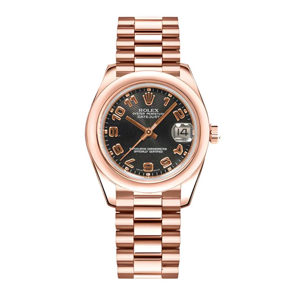 Rolex Datejust 31mm - Ref: 178245 bkap - Black Dial, 18K Rose Gold President Bracelet Women's Watch