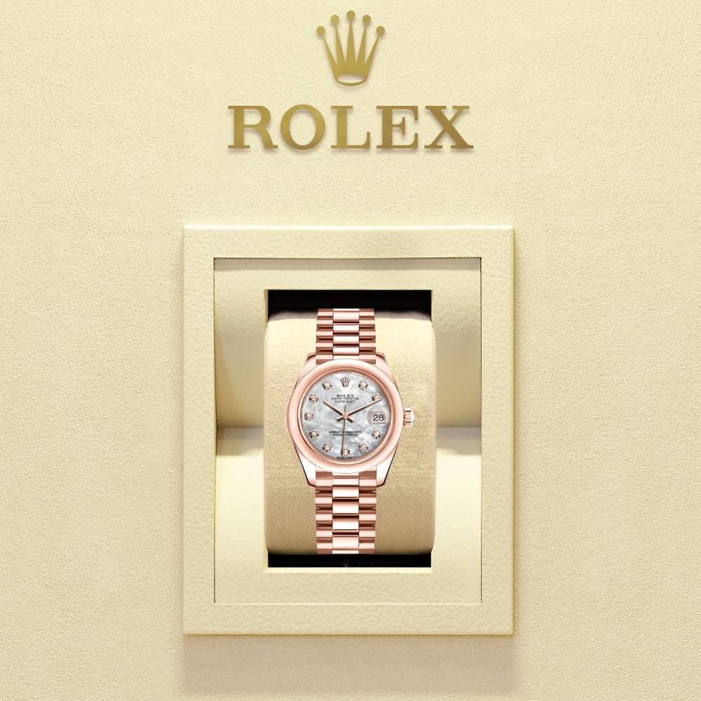 Rolex Datejust 31mm - Ref: 178245 mdp - White Mother of Pearl Diamond Dial, 18K Rose Gold Presidential Bracelet Women's Watch