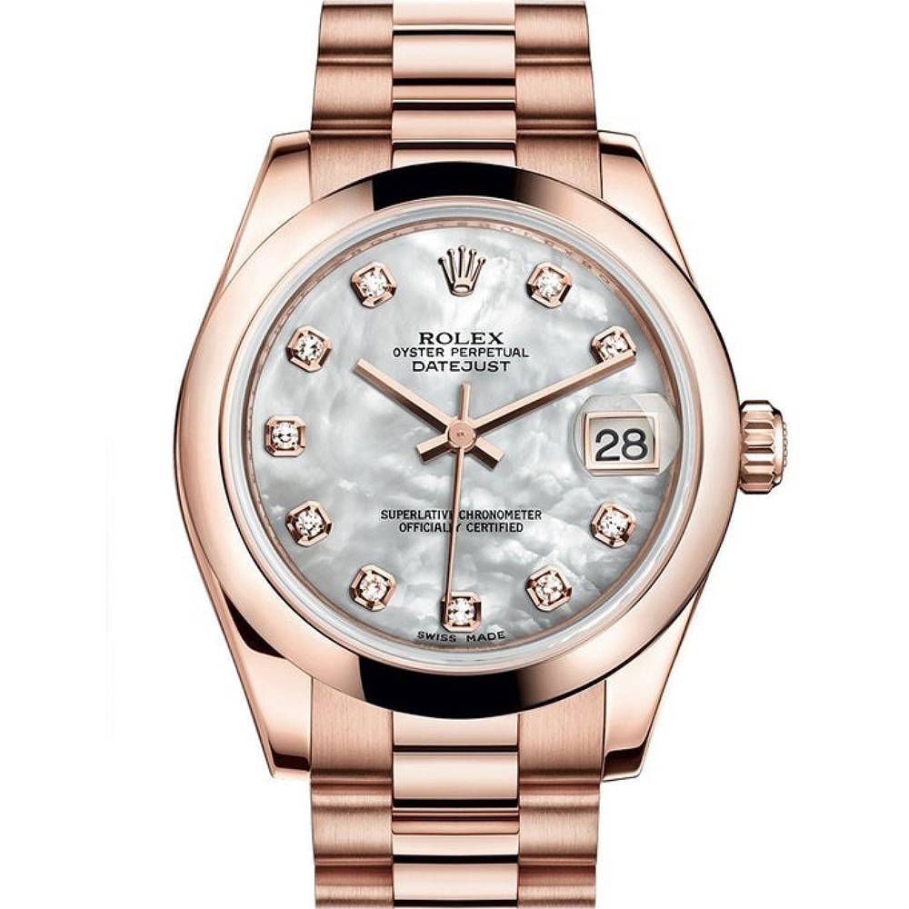 Rolex Datejust 31mm - Ref: 178245 mdp - White Mother of Pearl Diamond Dial, 18K Rose Gold Presidential Bracelet Women's Watch