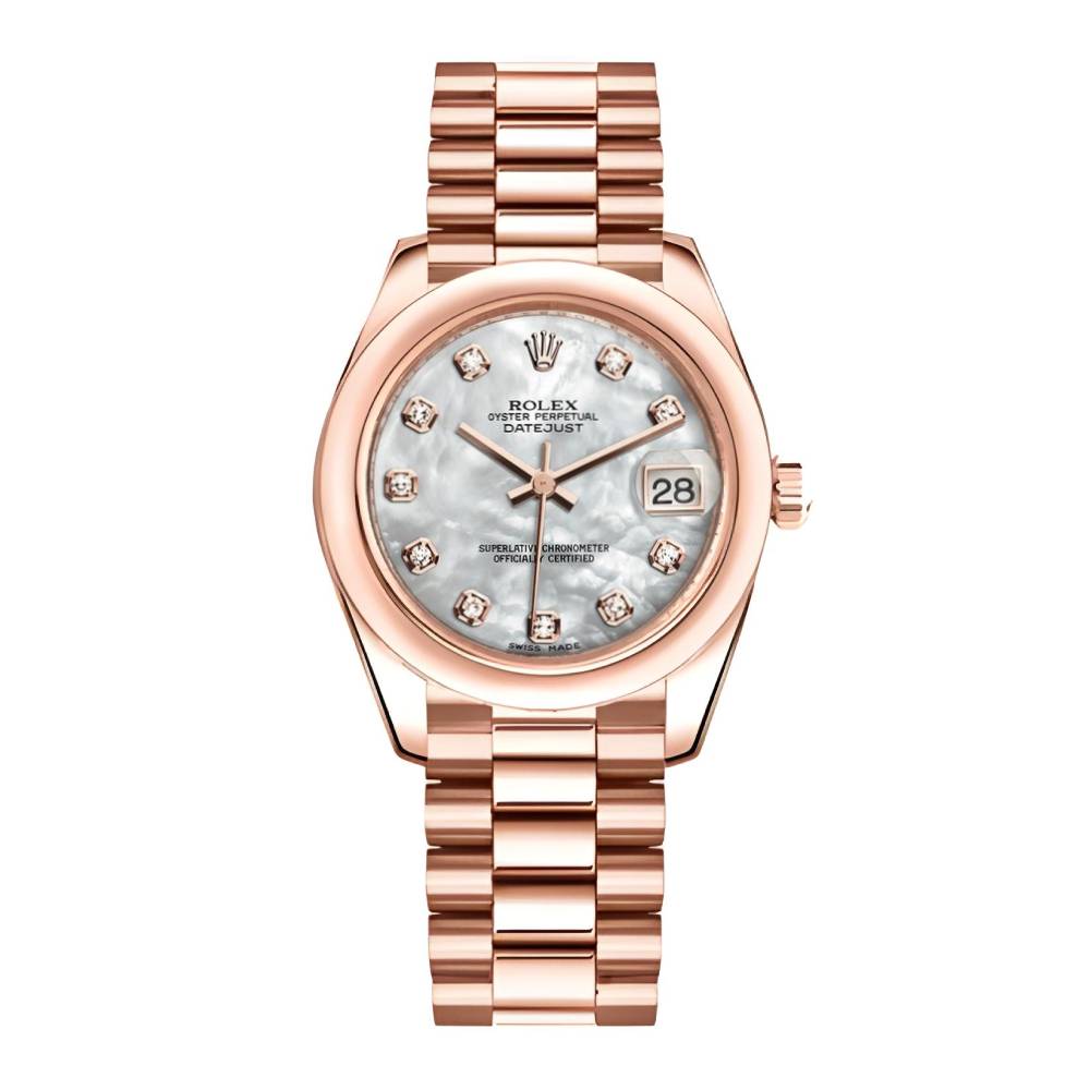 Rolex Datejust 31mm - Ref: 178245 mdp - White Mother of Pearl Diamond Dial, 18K Rose Gold Presidential Bracelet Women's Watch