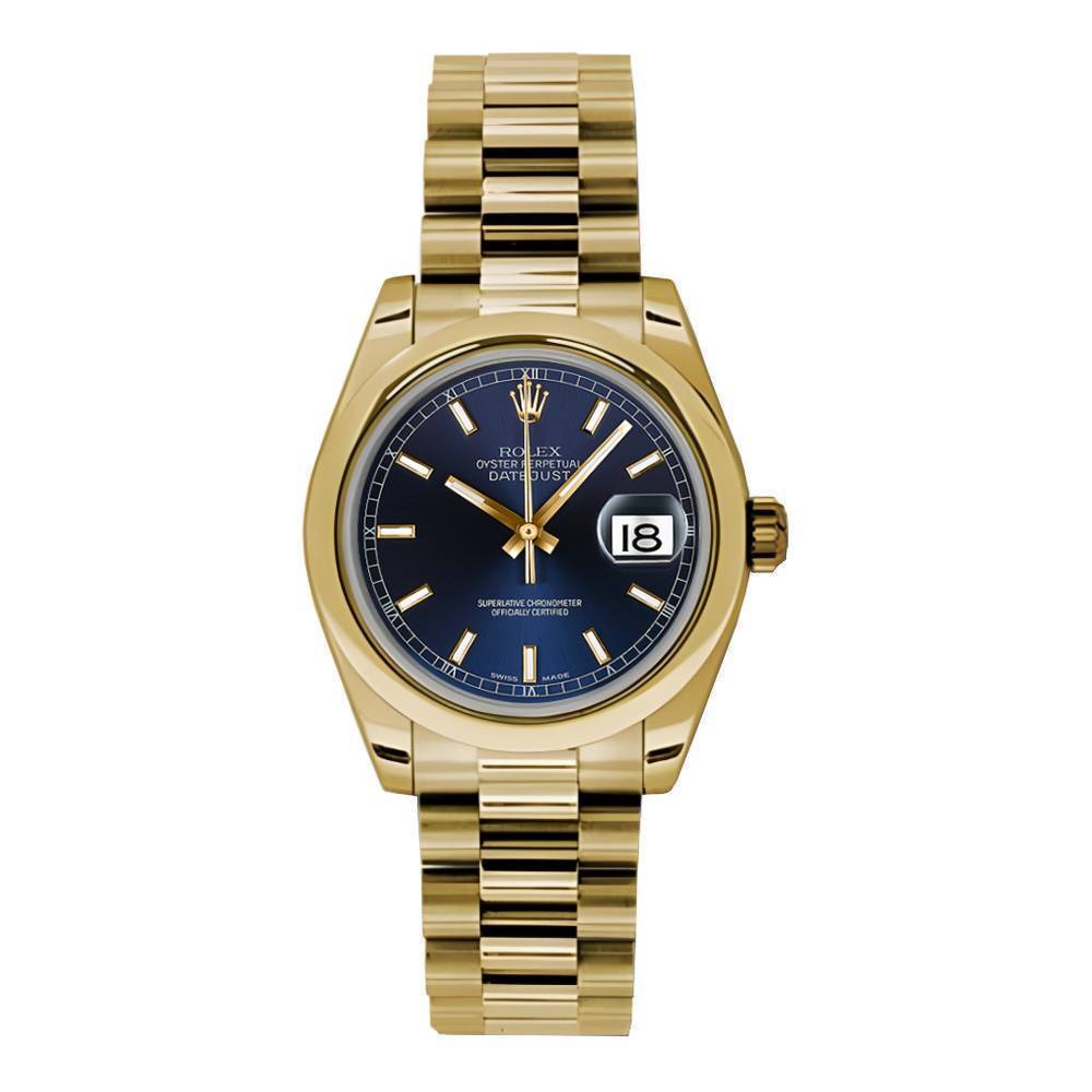 Rolex Datejust 31mm - Ref: 178248 blip - Blue Dial, 18K Yellow Gold President Bracelet Women's Watch