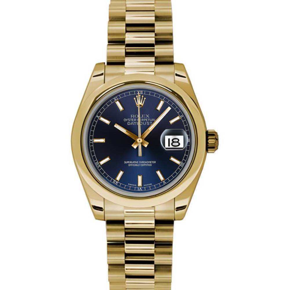 Rolex Datejust 31mm - Ref: 178248 blip - Blue Dial, 18K Yellow Gold President Bracelet Women's Watch