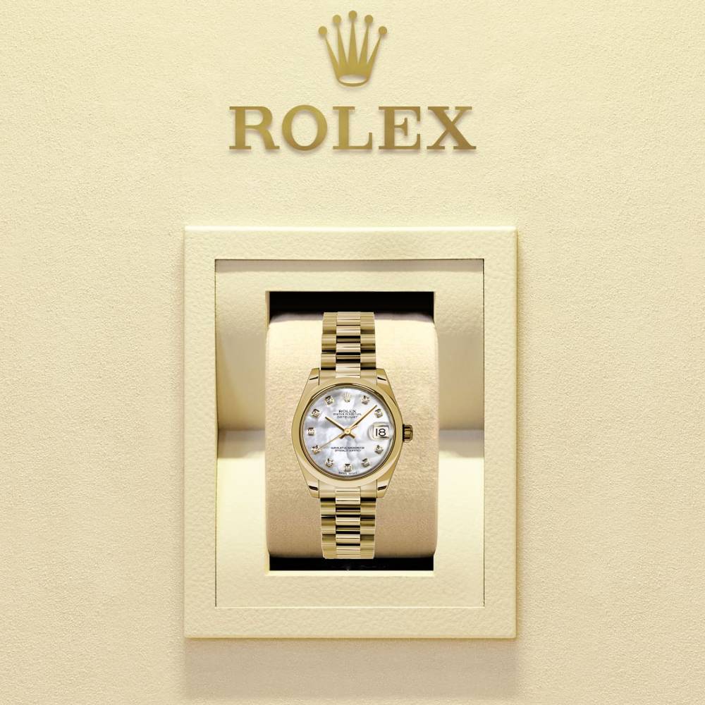 Rolex Datejust 31mm - Ref: 178248 mdp - White Mother of Pearl Dial, 18K Yellow Gold President Bracelet Women's Watch