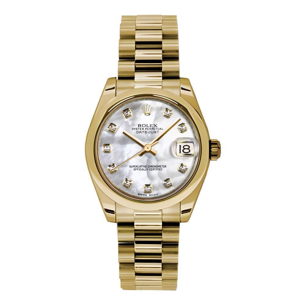 Rolex Datejust 31mm - Ref: 178248 mdp - White Mother of Pearl Dial, 18K Yellow Gold President Bracelet Women's Watch