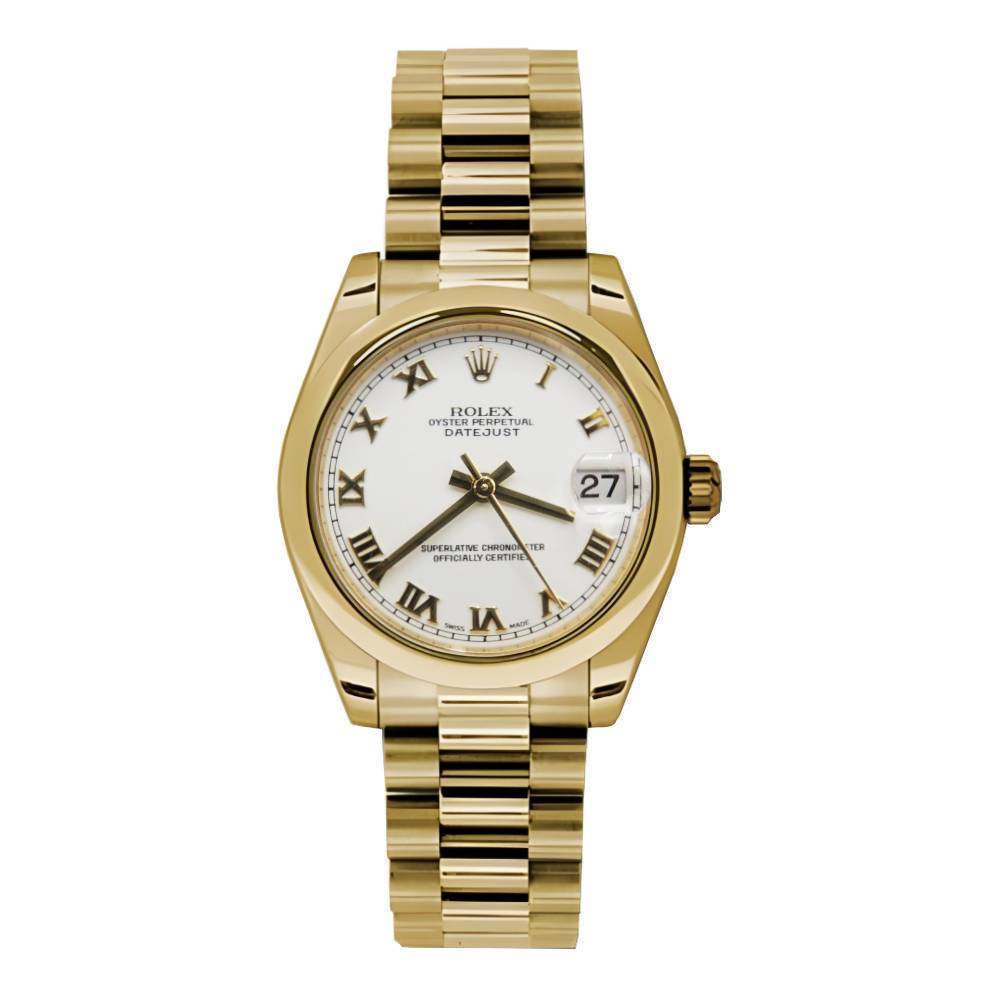 Rolex Datejust 31mm - Ref: 178248 wrp - White Roman Dial, 18K Yellow Gold President Bracelet Women's Watch