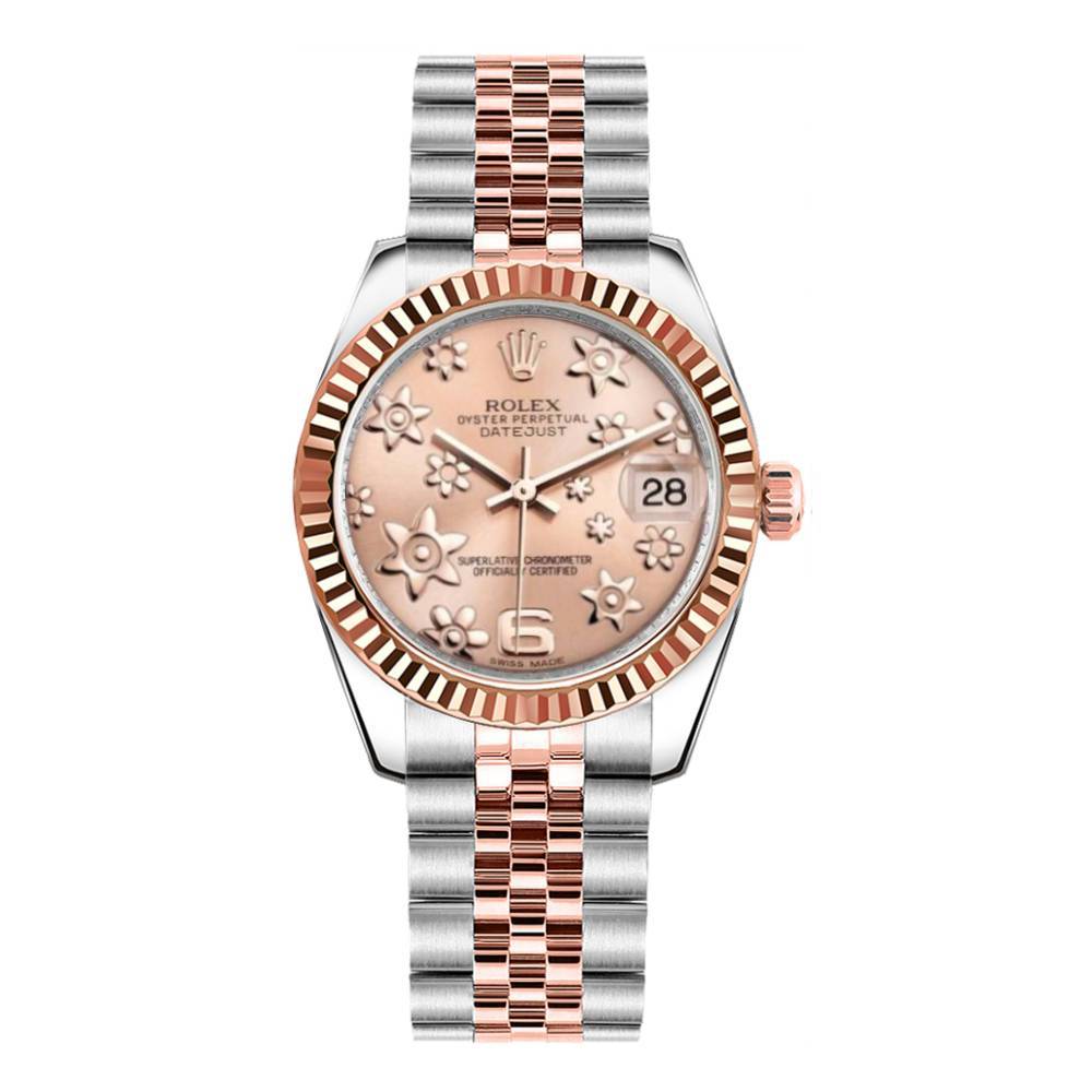 Rolex Datejust 31mm - Ref: 178271 pchfj - Pink Champagne Floral Dial, Two Tone Stainless Steel & 18K Rose Gold Jubilee Bracelet Women's Watch