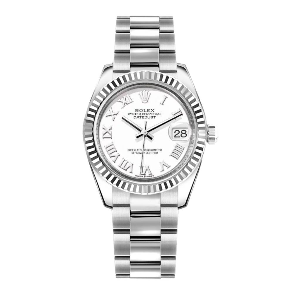 Rolex Datejust 31mm - Ref: 178274-0082 - White Roman Dial, Stainless Steel Oyster Bracelet Women's Watch