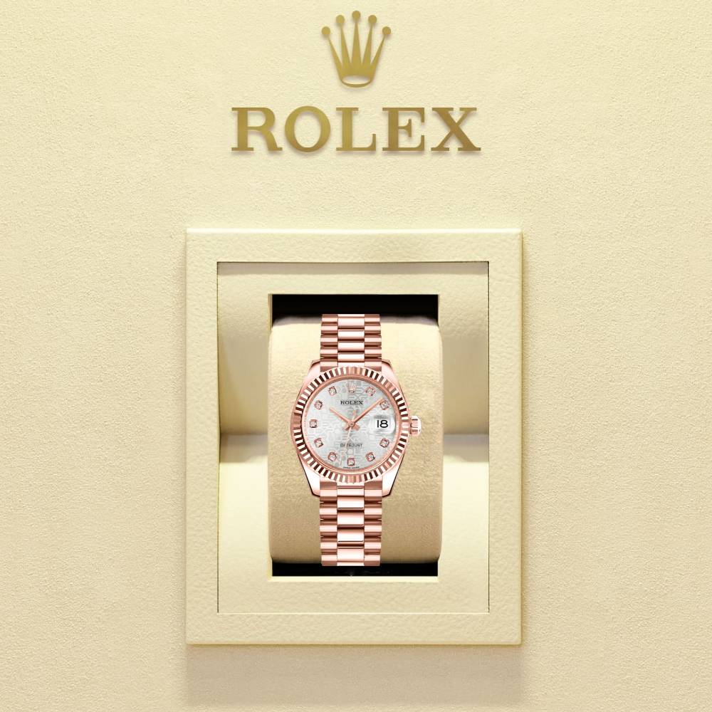 Rolex Datejust 31mm - Ref: 178275 sjdp - Silver Dial, 18K Rose Gold President Bracelet Women's Watch