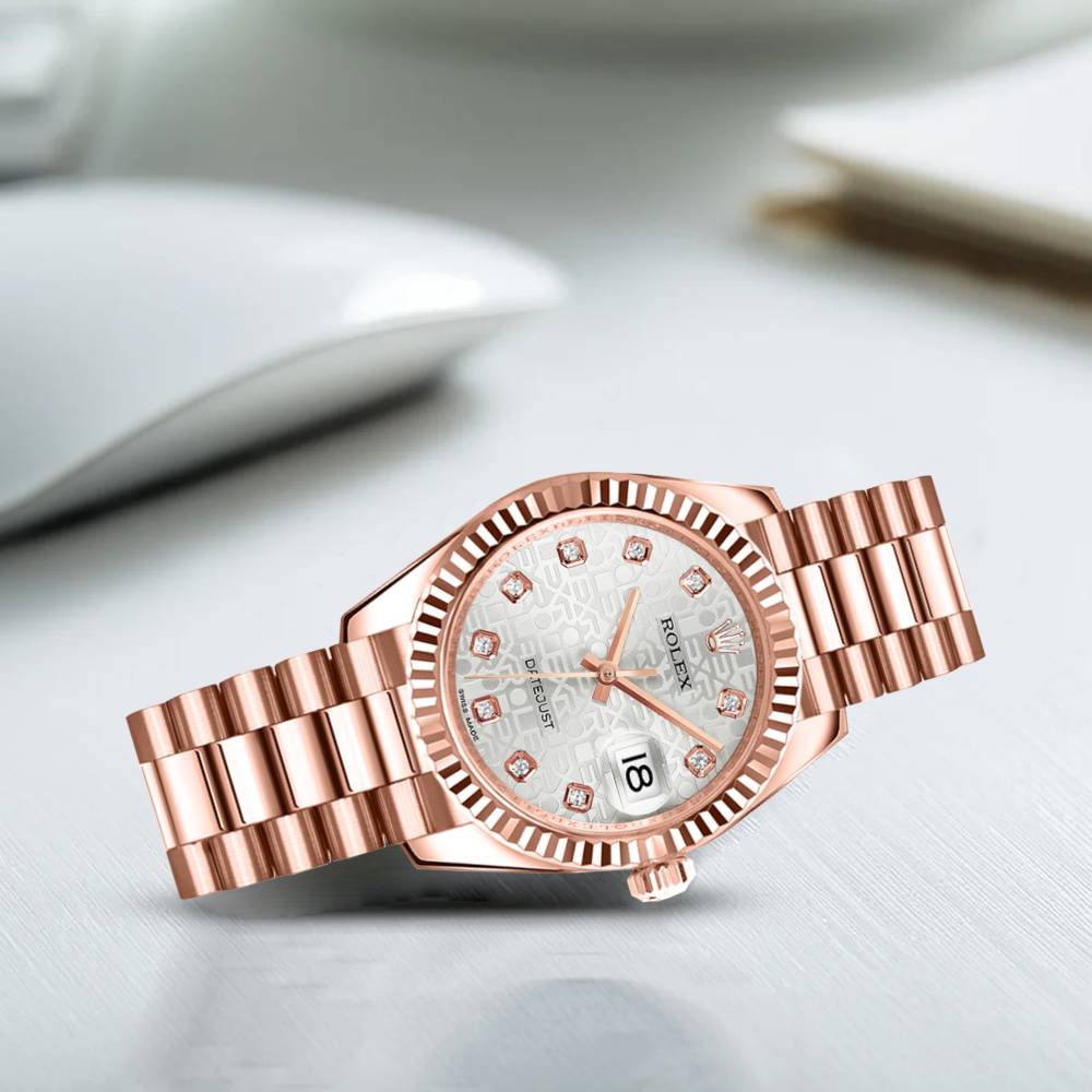 Rolex Datejust 31mm - Ref: 178275 sjdp - Silver Dial, 18K Rose Gold President Bracelet Women's Watch