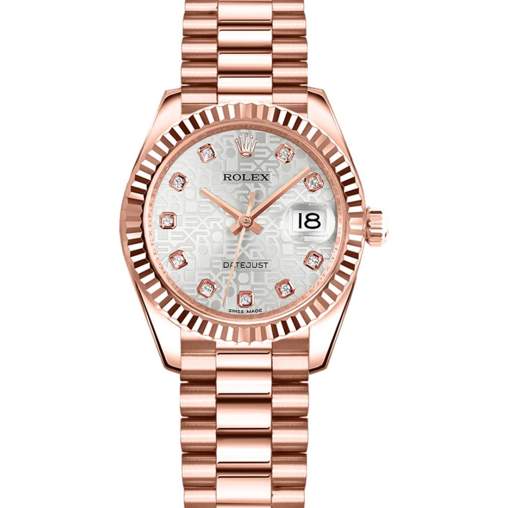 Rolex Datejust 31mm - Ref: 178275 sjdp - Silver Dial, 18K Rose Gold President Bracelet Women's Watch