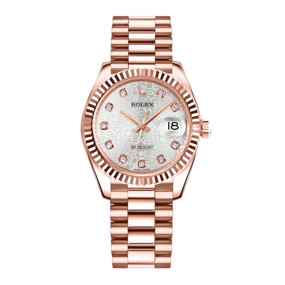 Rolex Datejust 31mm - Ref: 178275 sjdp - Silver Dial, 18K Rose Gold President Bracelet Women's Watch