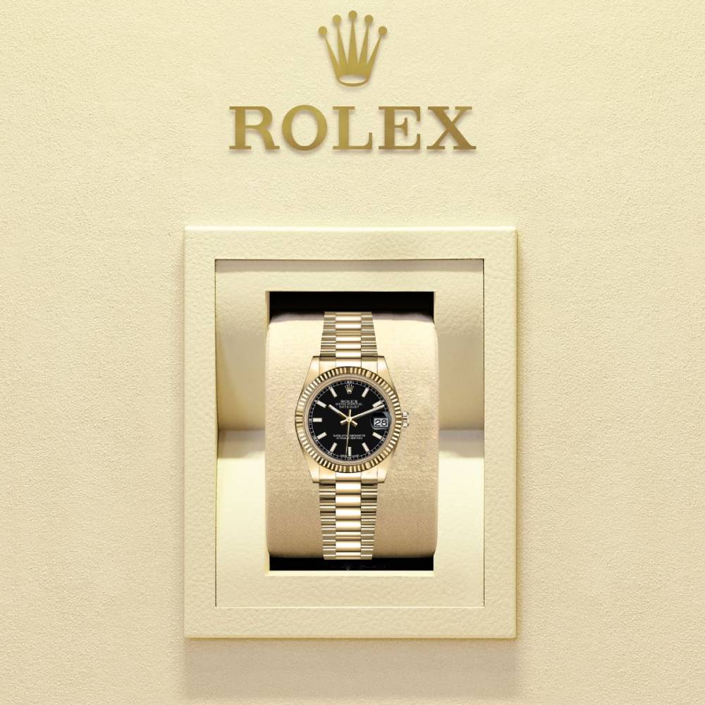 Rolex Datejust 31mm - Ref: 178278 bkip - Black Dial, 18K Yellow Gold President Bracelet Women's Watch