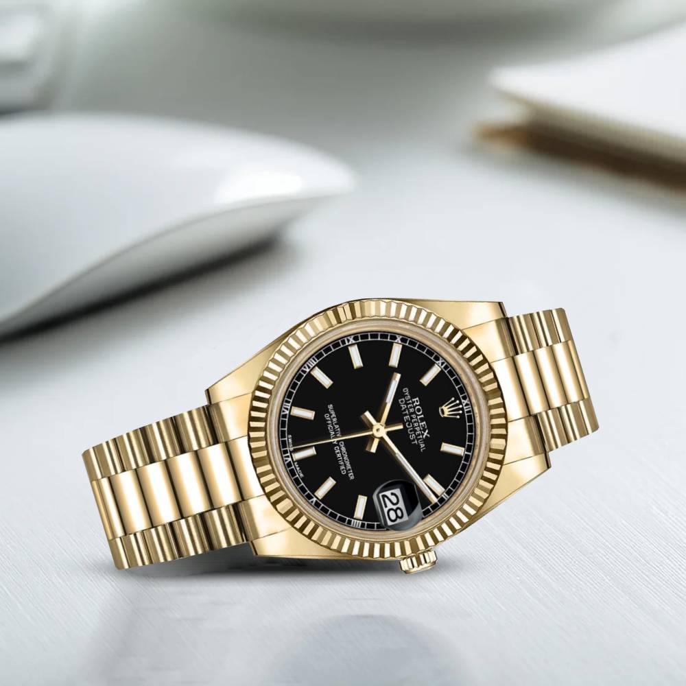Rolex Datejust 31mm - Ref: 178278 bkip - Black Dial, 18K Yellow Gold President Bracelet Women's Watch