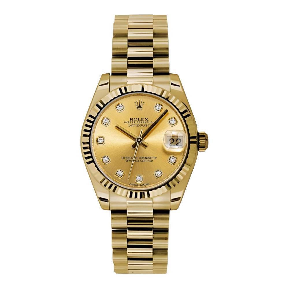 Rolex Datejust 31mm - Ref: 178278 chdp - Champagne Dial, 18K Yellow Gold President Bracelet Women's Watch