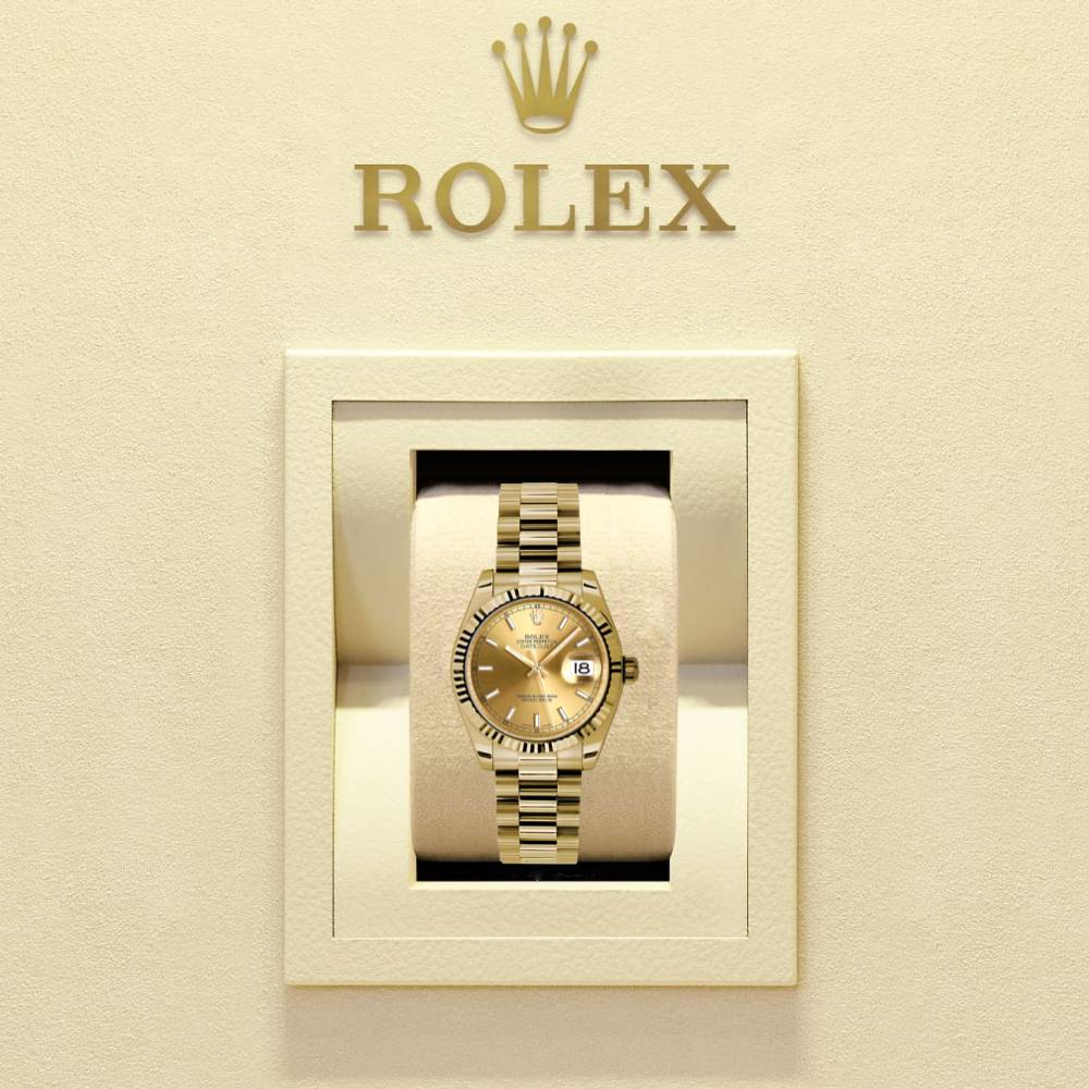 Rolex Datejust 31mm - Ref: 178278 chip - Champagne Dial, 18K Yellow Gold President Bracelet Women's Watch