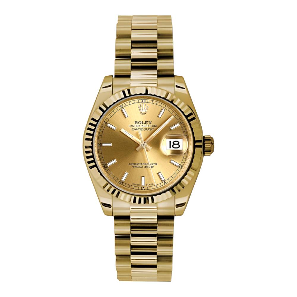 Rolex Datejust 31mm - Ref: 178278 chip - Champagne Dial, 18K Yellow Gold President Bracelet Women's Watch