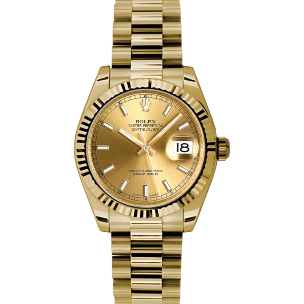 Rolex Datejust 31mm - Ref: 178278 chip - Champagne Dial, 18K Yellow Gold President Bracelet Women's Watch
