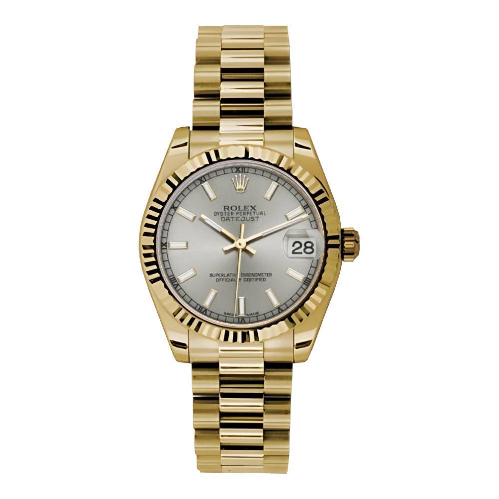 Rolex Datejust 31mm - Ref: 178278 sip - Silver Dial, 18K Yellow Gold President Bracelet Women's Watch