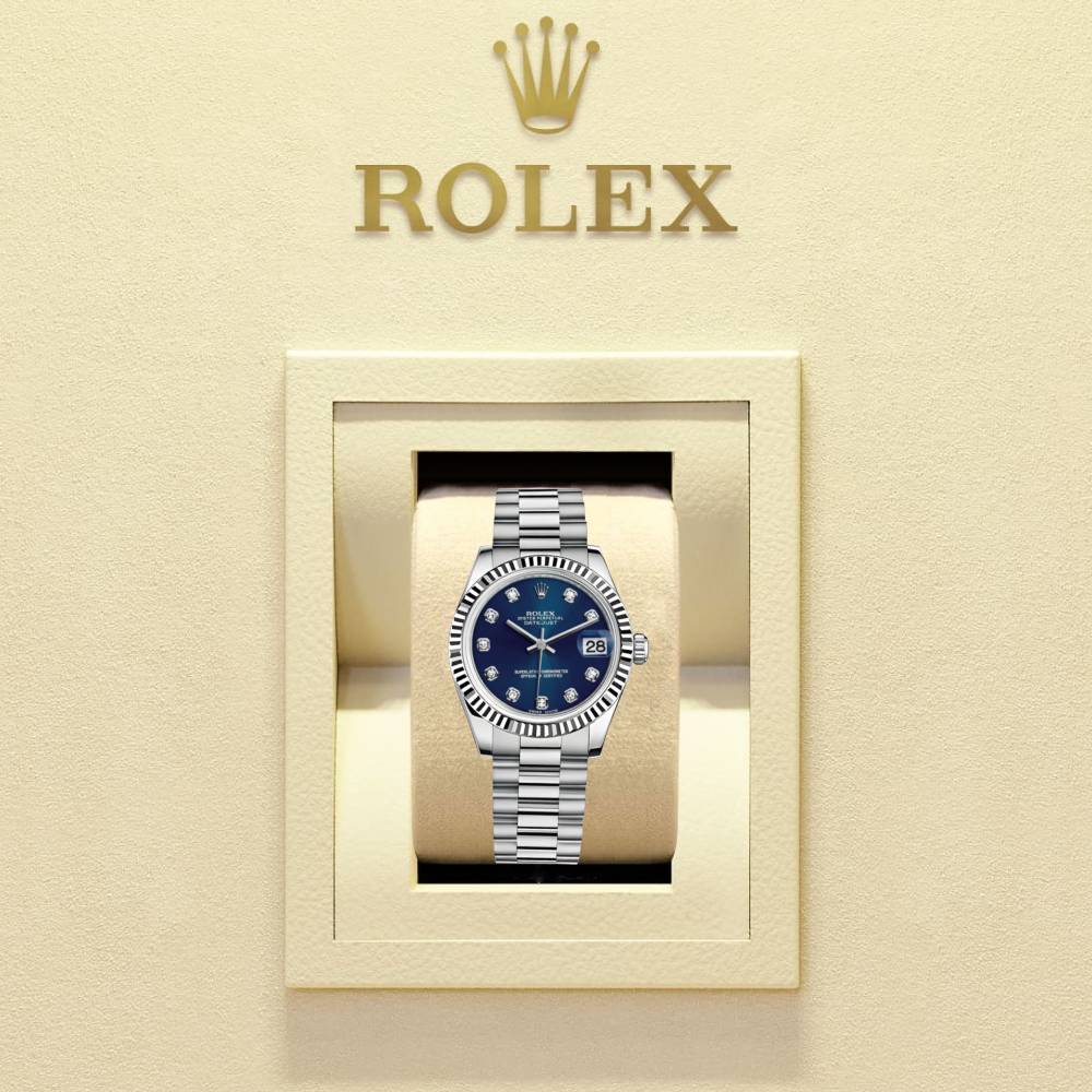 Rolex Datejust 31mm - Ref: 178279 - Blue Dial, 18K White Gold President Bracelet Women's Watch