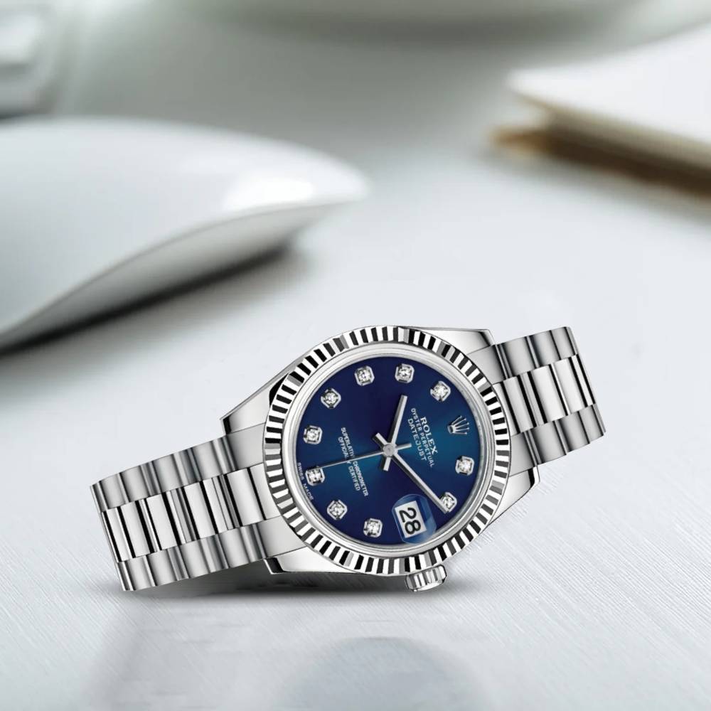 Rolex Datejust 31mm - Ref: 178279 - Blue Dial, 18K White Gold President Bracelet Women's Watch