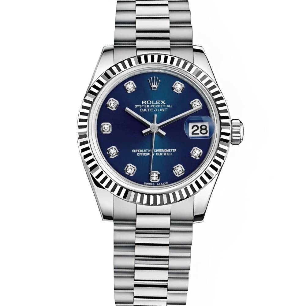 Rolex Datejust 31mm - Ref: 178279 - Blue Dial, 18K White Gold President Bracelet Women's Watch