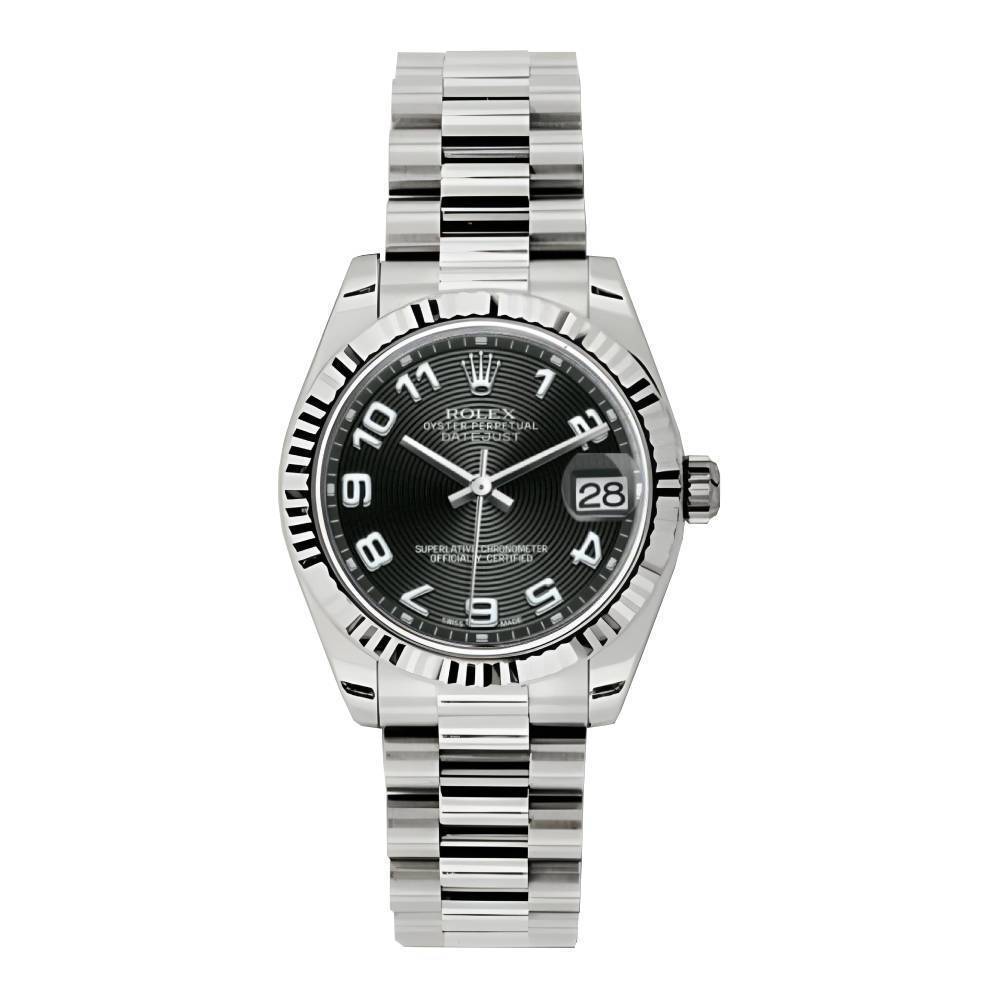 Rolex Datejust 31mm - Ref: 178279 bkap - Black Dial, 18K White Gold President Bracelet Women's Watch