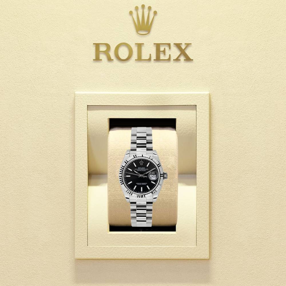 Rolex Datejust 31mm - Ref: 178279 bkip - Black Dial, 18K White Gold President Bracelet Women's Watch