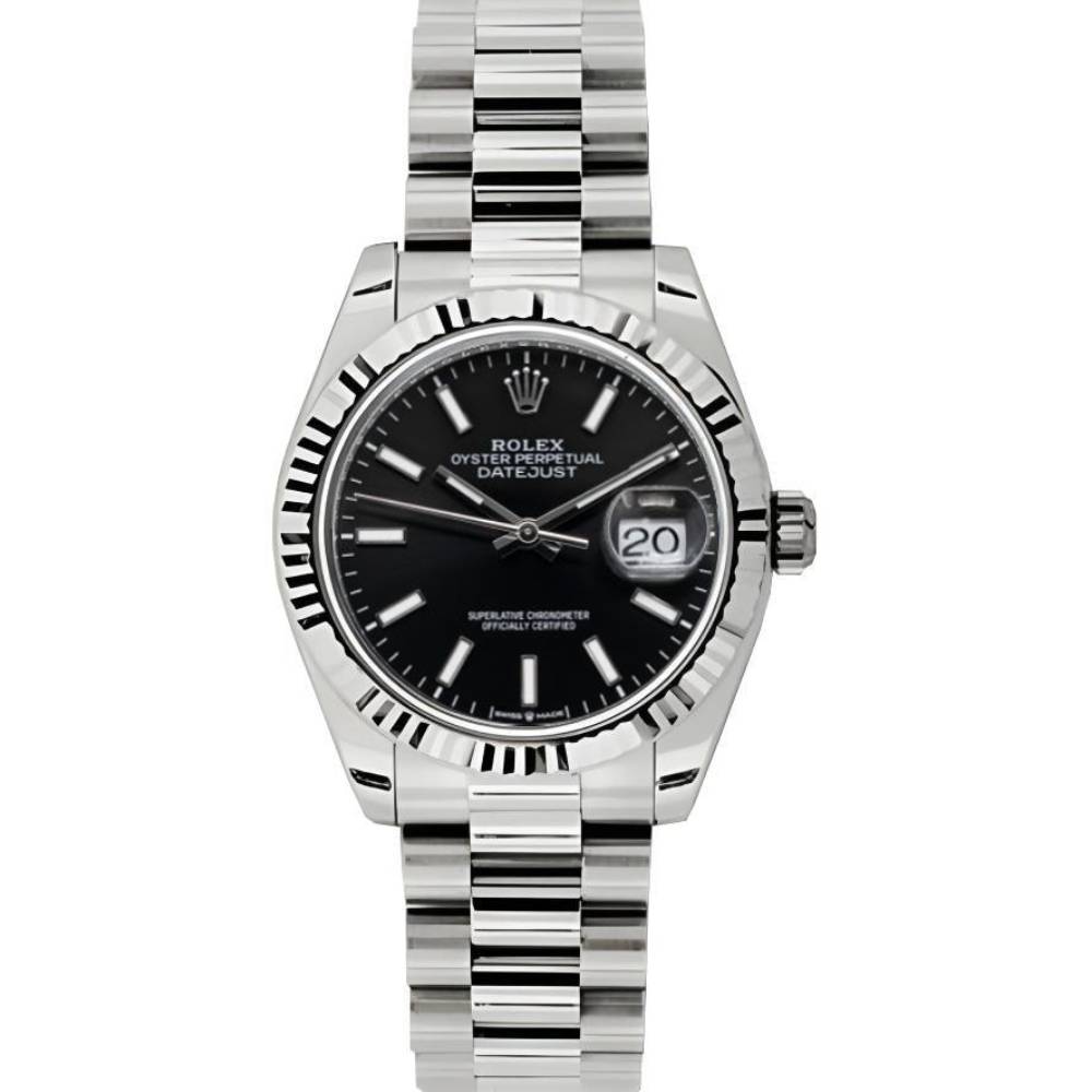 Rolex Datejust 31mm - Ref: 178279 bkip - Black Dial, 18K White Gold President Bracelet Women's Watch