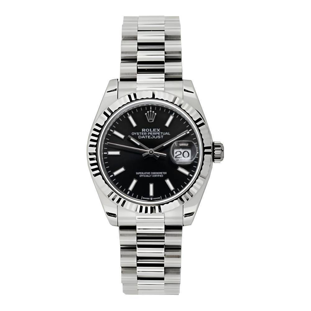 Rolex Datejust 31mm - Ref: 178279 bkip - Black Dial, 18K White Gold President Bracelet Women's Watch
