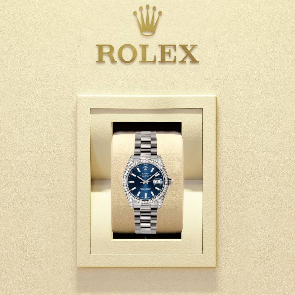 Rolex Datejust 31mm - Ref: 178279 blip - Blue Dial, 18K White Gold President Bracelet Women's Watch