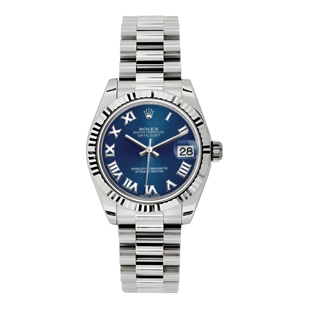 Rolex Datejust 31mm - Ref: 178279 blrp - Blue Dial, 18K White Gold President Bracelet Women's Watch
