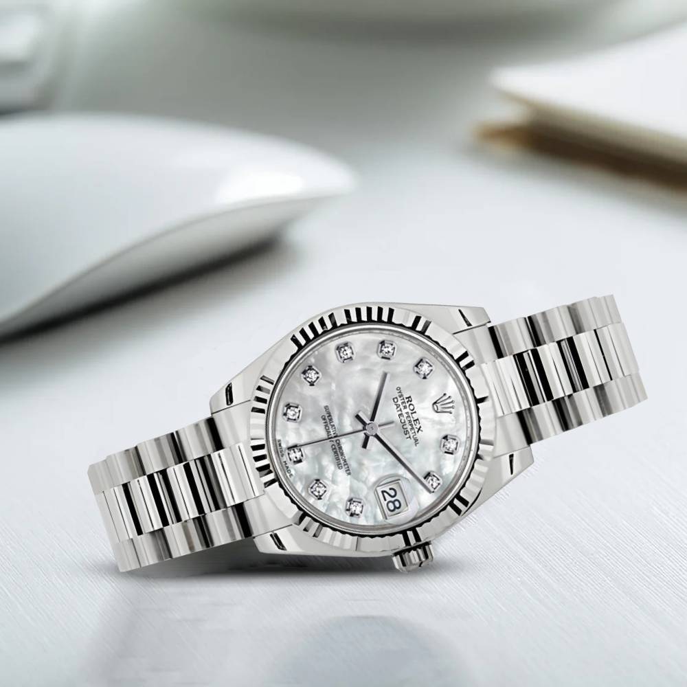 Rolex Datejust 31mm - Ref: 178279 mdp - White Mother of Pearl Dial, 18K White Gold President Bracelet Women's Watch