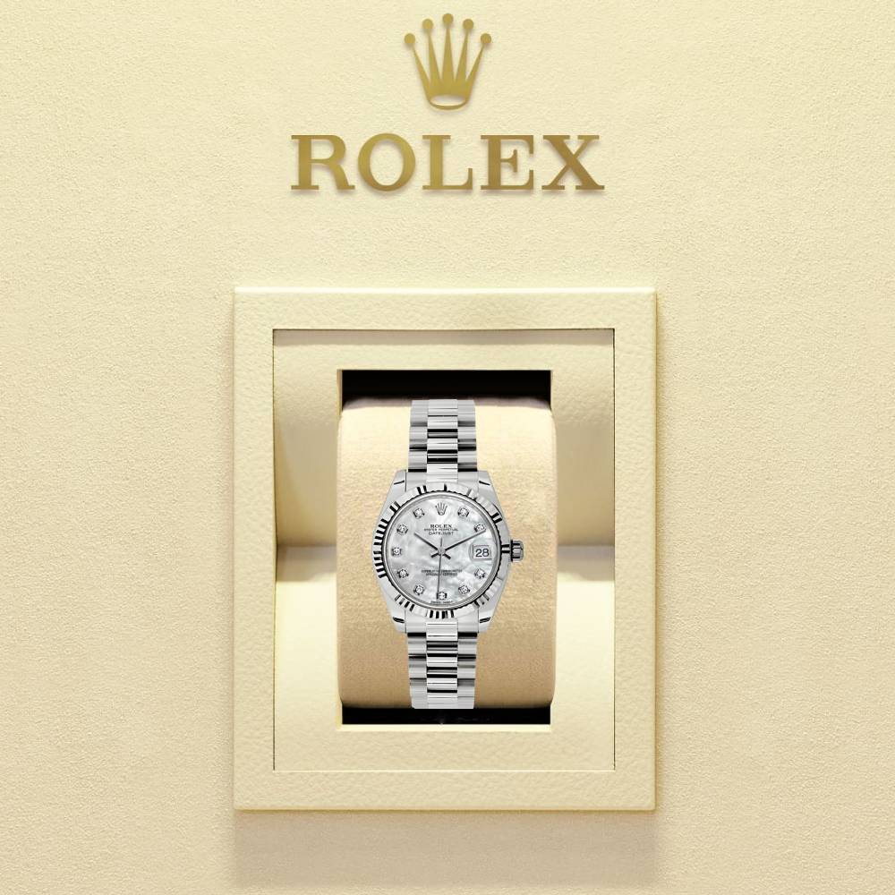 Rolex Datejust 31mm - Ref: 178279 mdp - White Mother of Pearl Dial, 18K White Gold President Bracelet Women's Watch