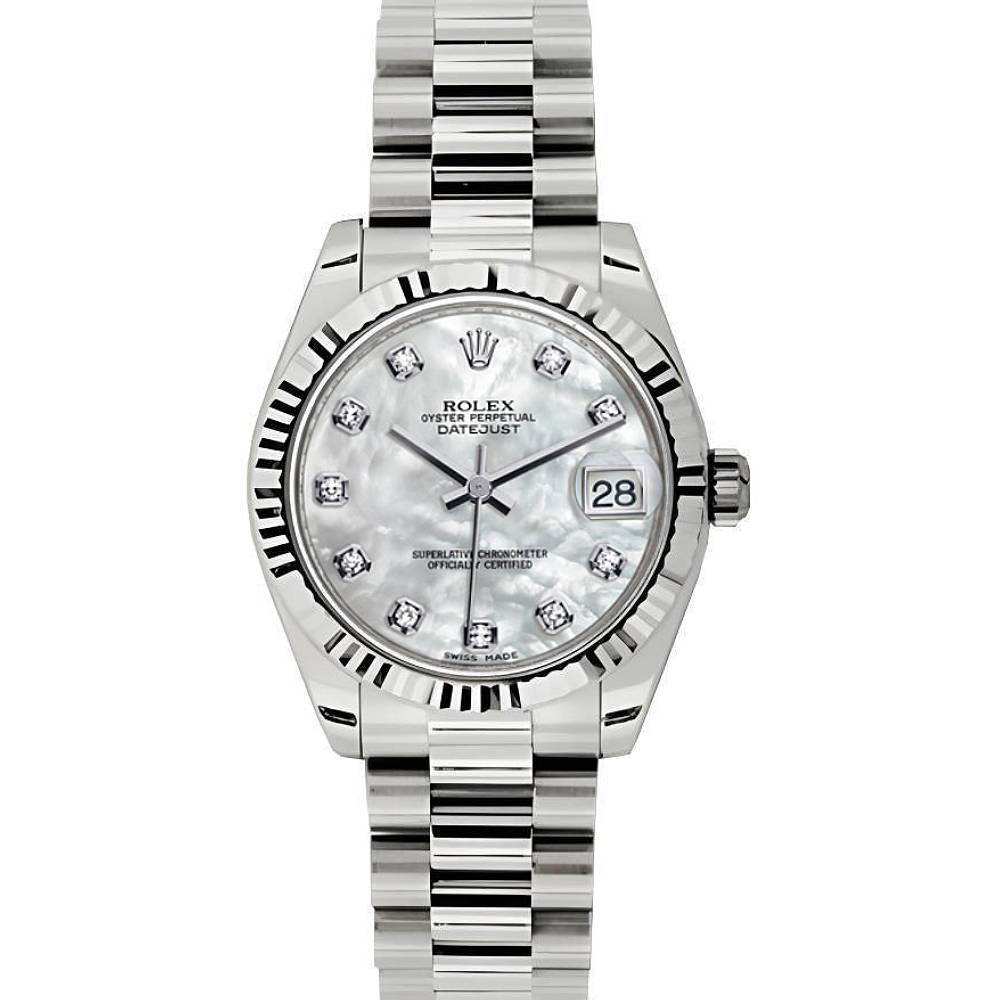 Rolex Datejust 31mm - Ref: 178279 mdp - White Mother of Pearl Dial, 18K White Gold President Bracelet Women's Watch