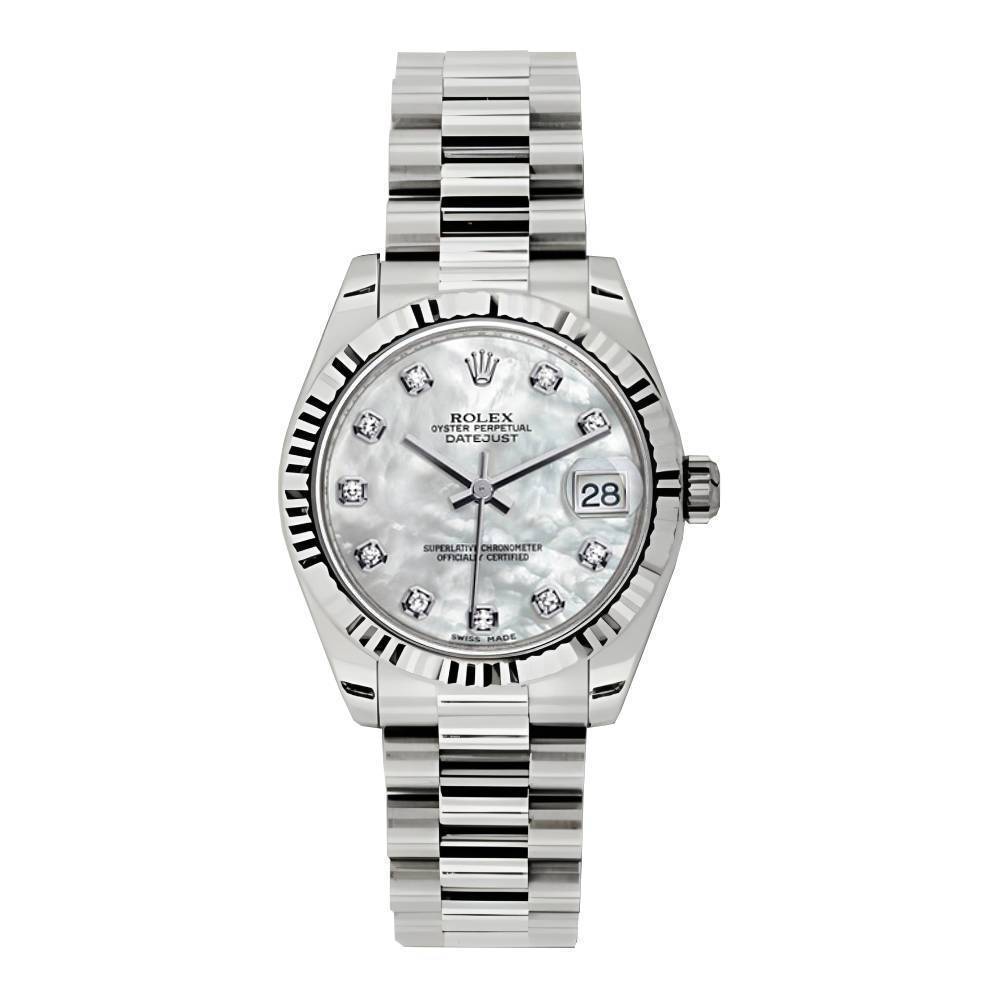 Rolex Datejust 31mm - Ref: 178279 mdp - White Mother of Pearl Dial, 18K White Gold President Bracelet Women's Watch