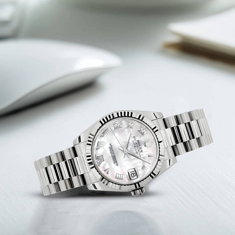 Rolex Datejust 31mm - Ref: 178279 mdrp - White Mother of Pearl Dial, 18K White Gold President Bracelet Women's Watch