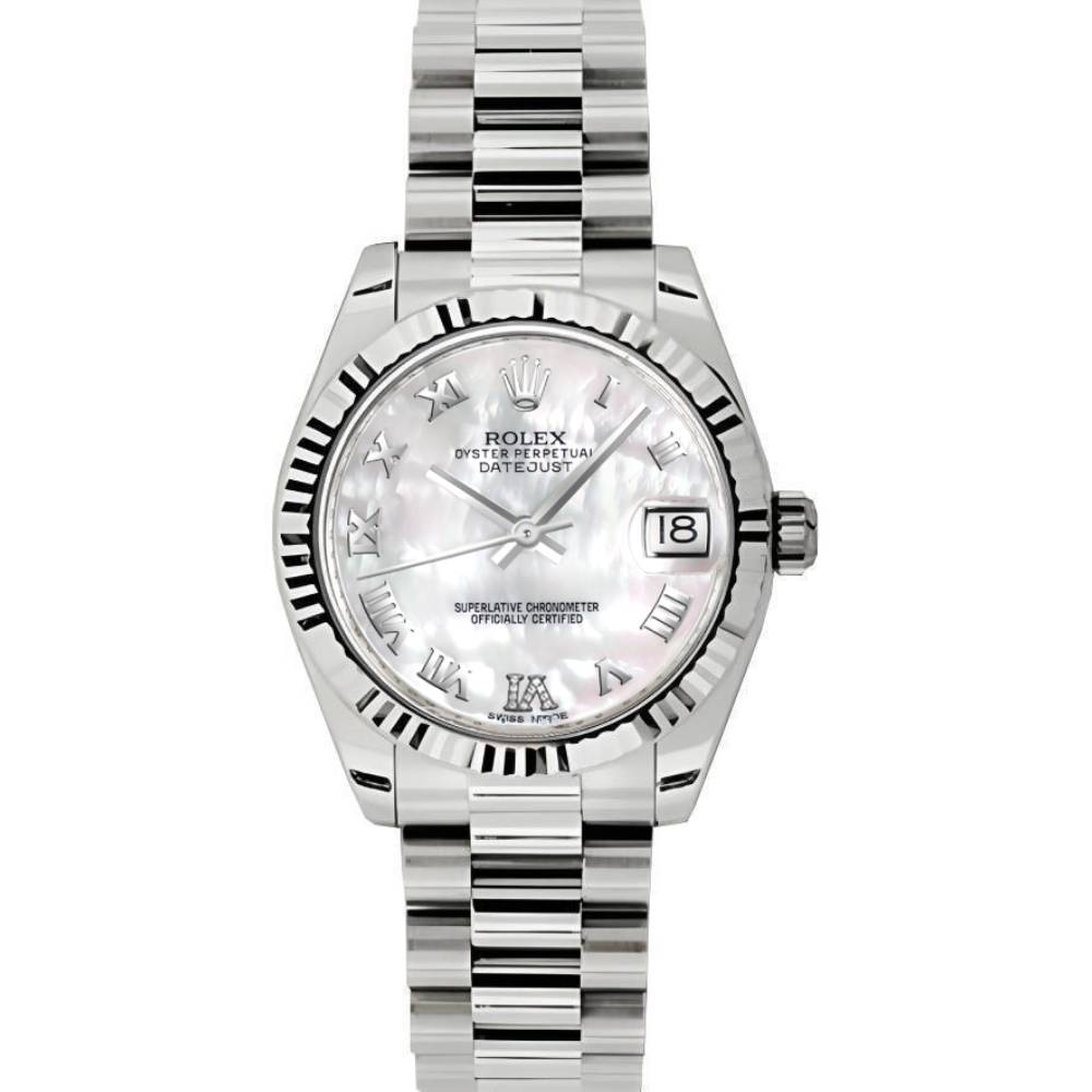 Rolex Datejust 31mm - Ref: 178279 mdrp - White Mother of Pearl Dial, 18K White Gold President Bracelet Women's Watch