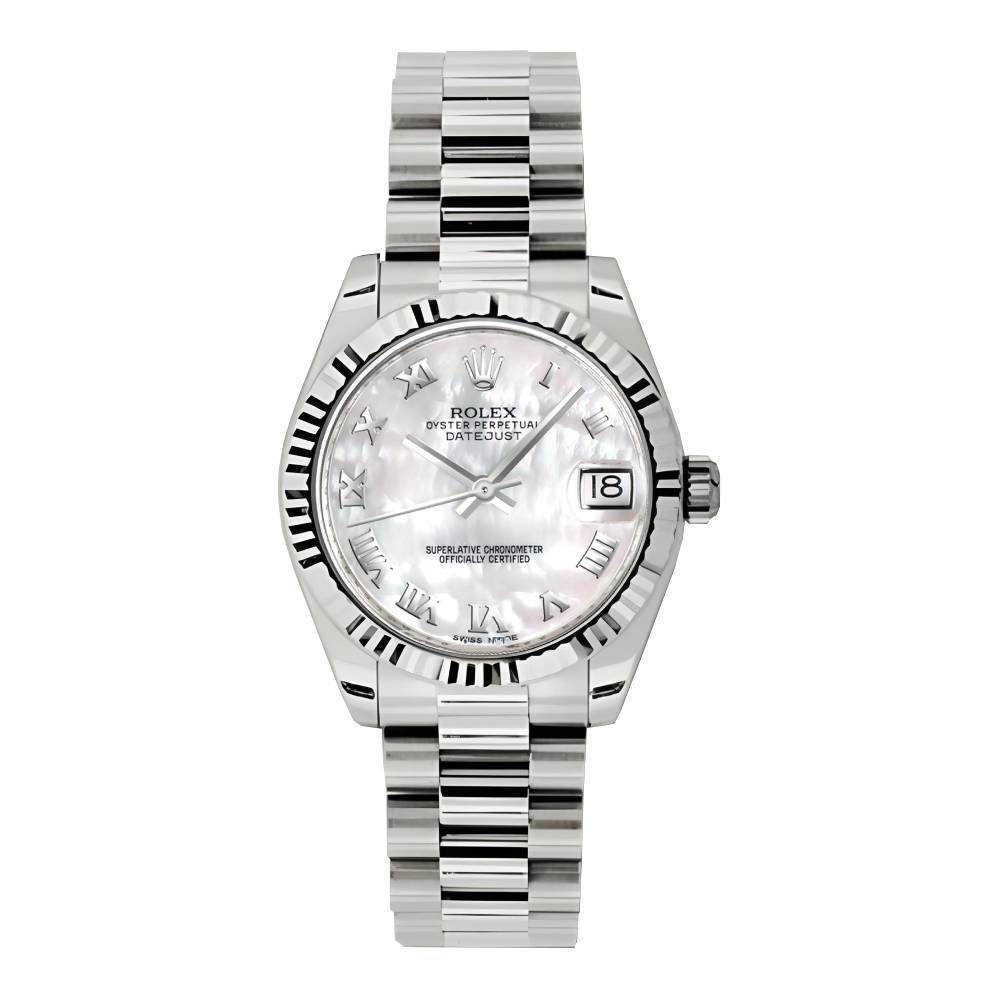 Rolex Datejust 31mm - Ref: 178279 mrp - White Mother of Pearl Dial, 18K White Gold President Bracelet Women's Watch