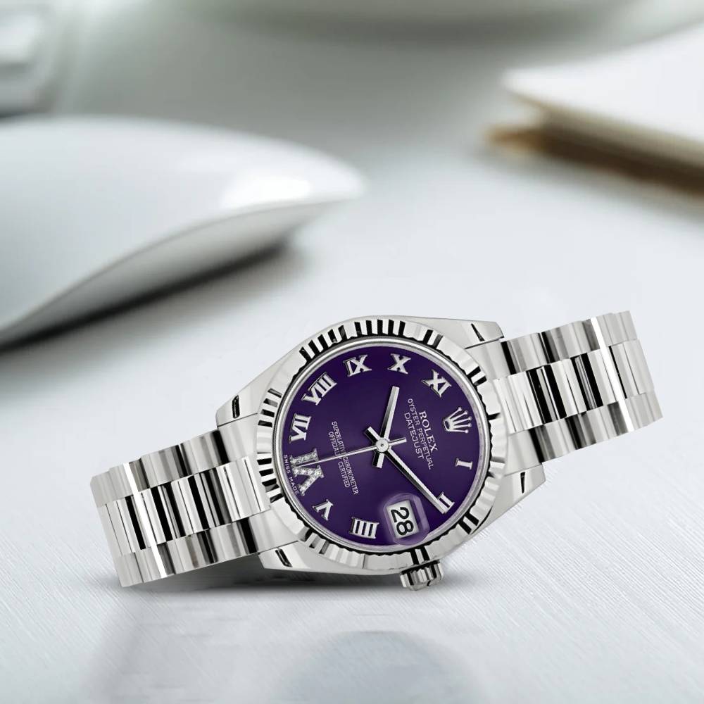 Rolex Datejust 31mm - Ref: 178279 pdrp - Purple Dial, 18K White Gold President Bracelet Women's Watch