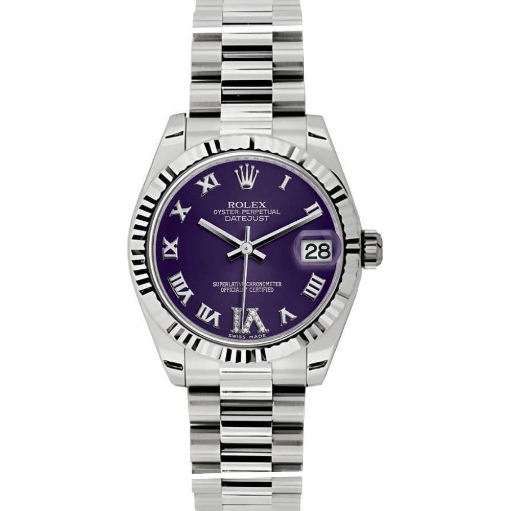 Rolex Datejust 31mm - Ref: 178279 pdrp - Purple Dial, 18K White Gold President Bracelet Women's Watch
