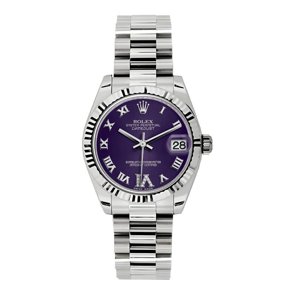 Rolex Datejust 31mm - Ref: 178279 pdrp - Purple Dial, 18K White Gold President Bracelet Women's Watch