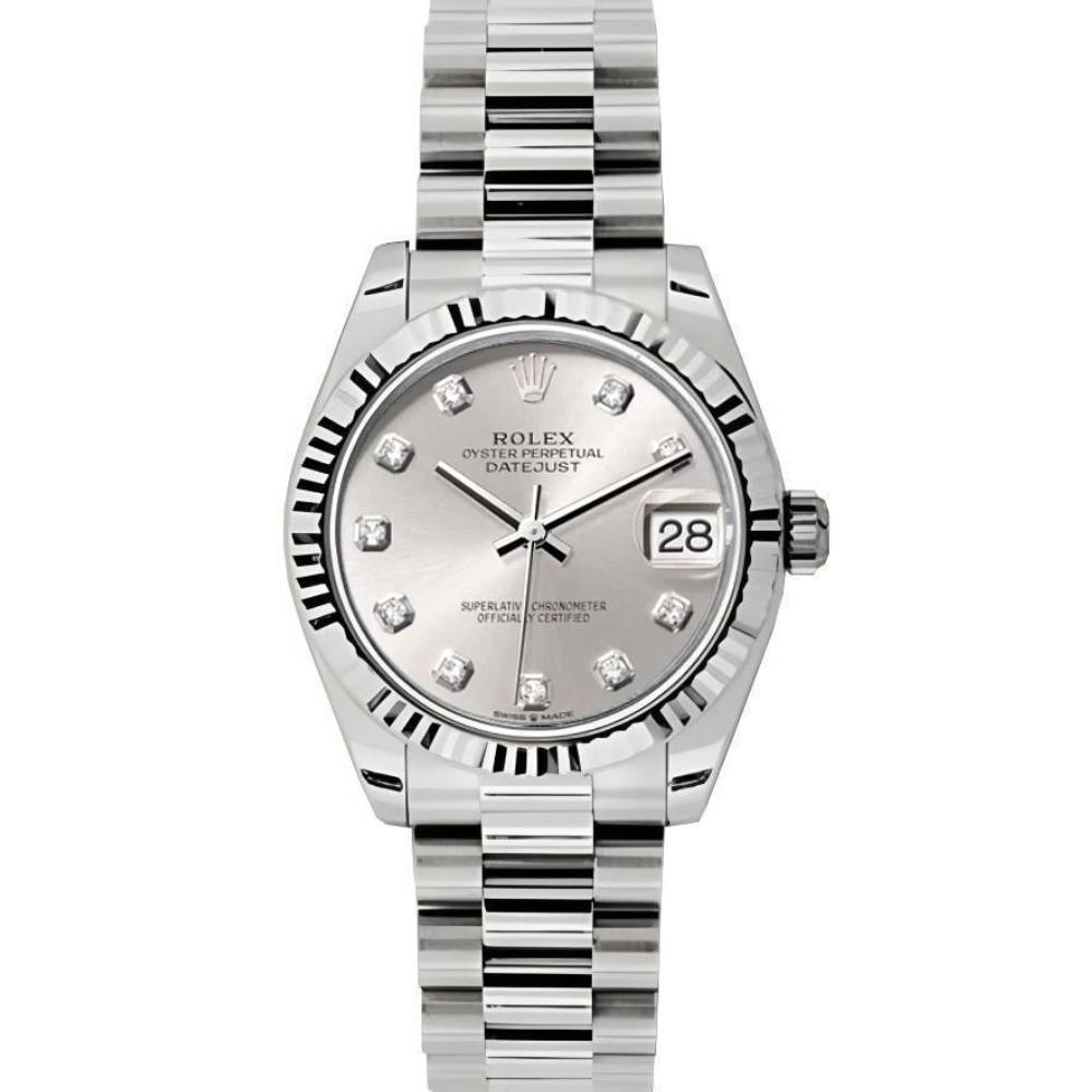 Rolex Datejust 31mm - Ref: 178279 sdp - Silver Dial, 18K White Gold President Bracelet Women's Watch