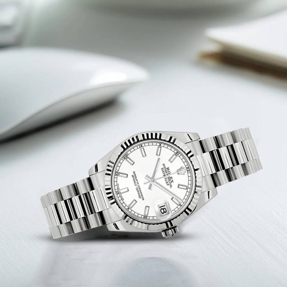 Rolex Datejust 31mm - Ref: 178279 wip - White Dial, 18K White Gold President Bracelet Women's Watch