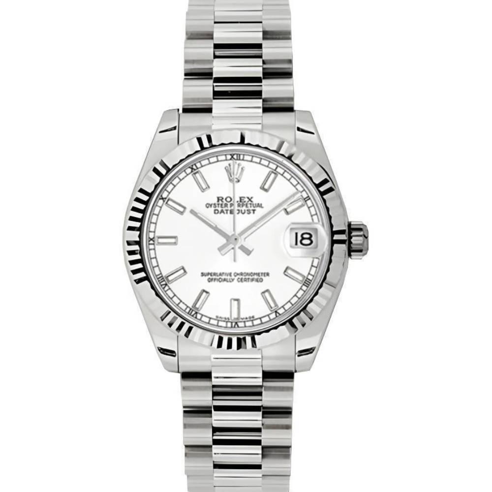 Rolex Datejust 31mm - Ref: 178279 wip - White Dial, 18K White Gold President Bracelet Women's Watch