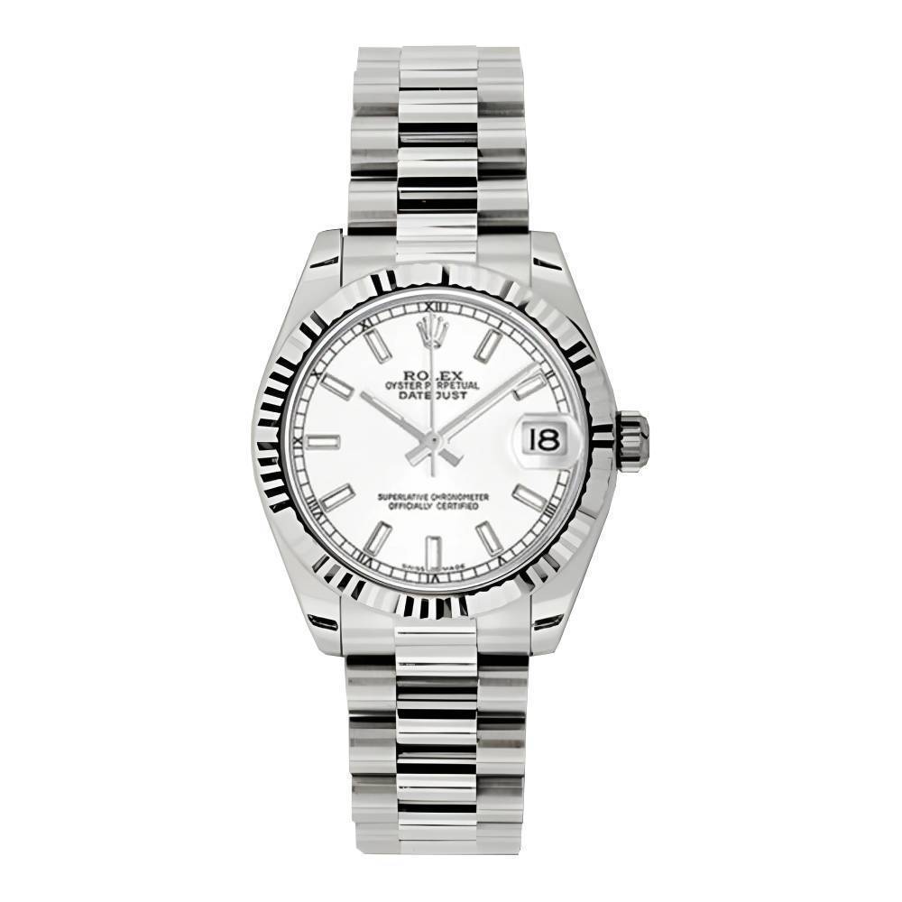 Rolex Datejust 31mm - Ref: 178279 wip - White Dial, 18K White Gold President Bracelet Women's Watch