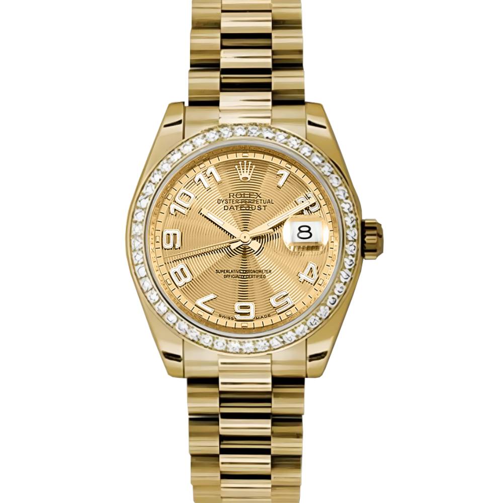 Rolex Datejust 31mm - Ref: 178288 chcap - Champagne Dial & Diamond Bezel, 18K Yellow Gold President Bracelet Women's Watch