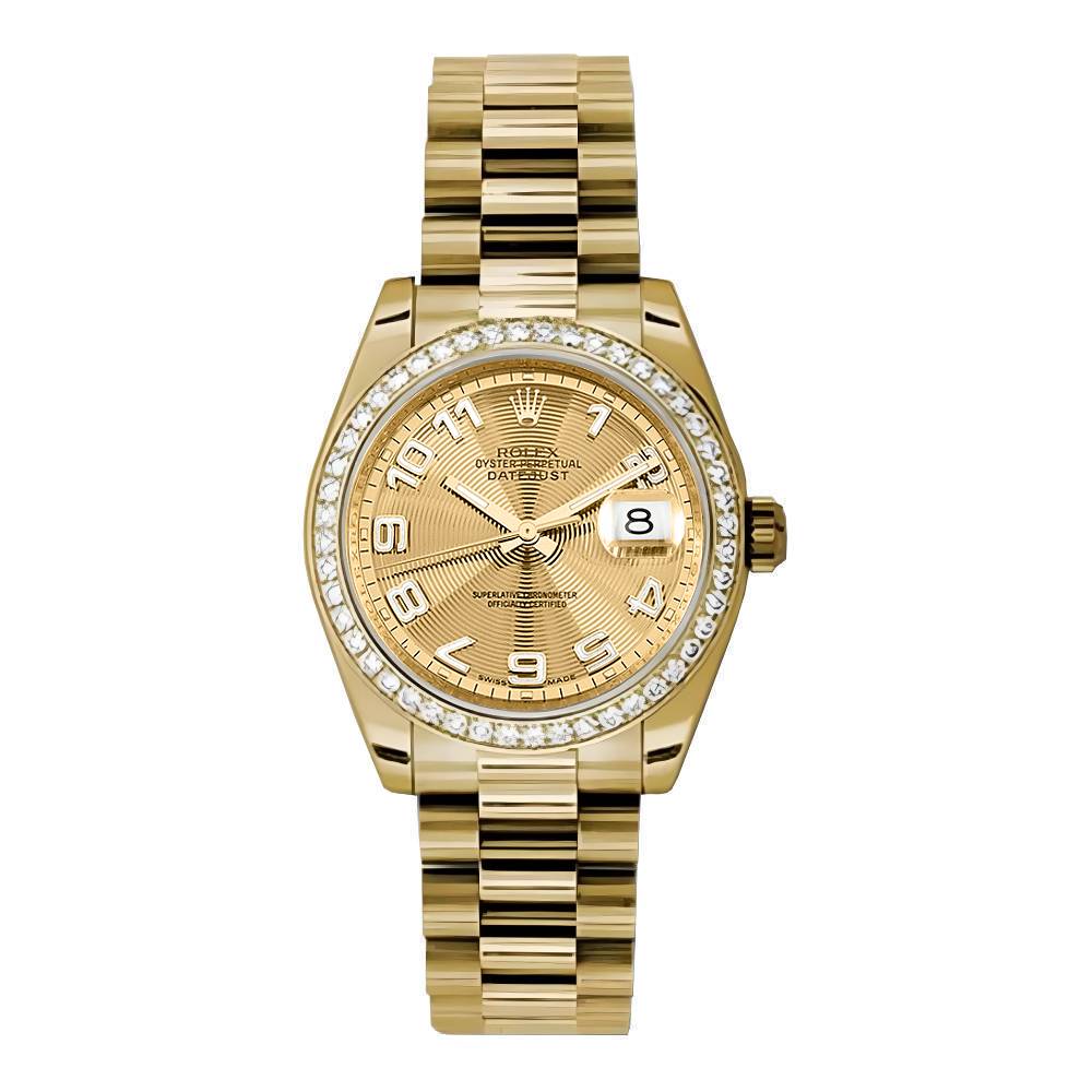 Rolex Datejust 31mm - Ref: 178288 chcap - Champagne Dial & Diamond Bezel, 18K Yellow Gold President Bracelet Women's Watch