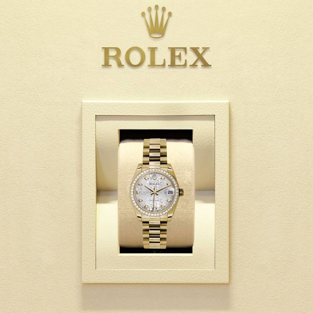 Rolex Datejust 31mm - Ref: 178288 sjdp - Silver Jubilee Dial, 18K Yellow Gold President Bracelet Women's Watch